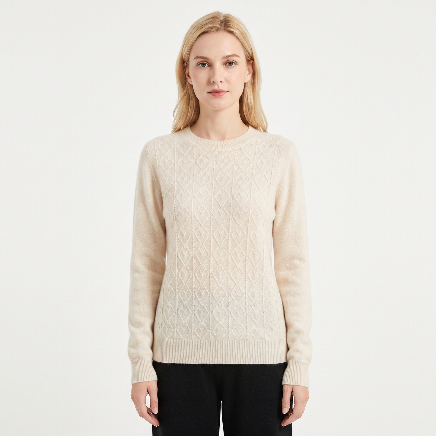 Women's Cable Knit Sweater Crew Neck Soft Wool Blend Pullover