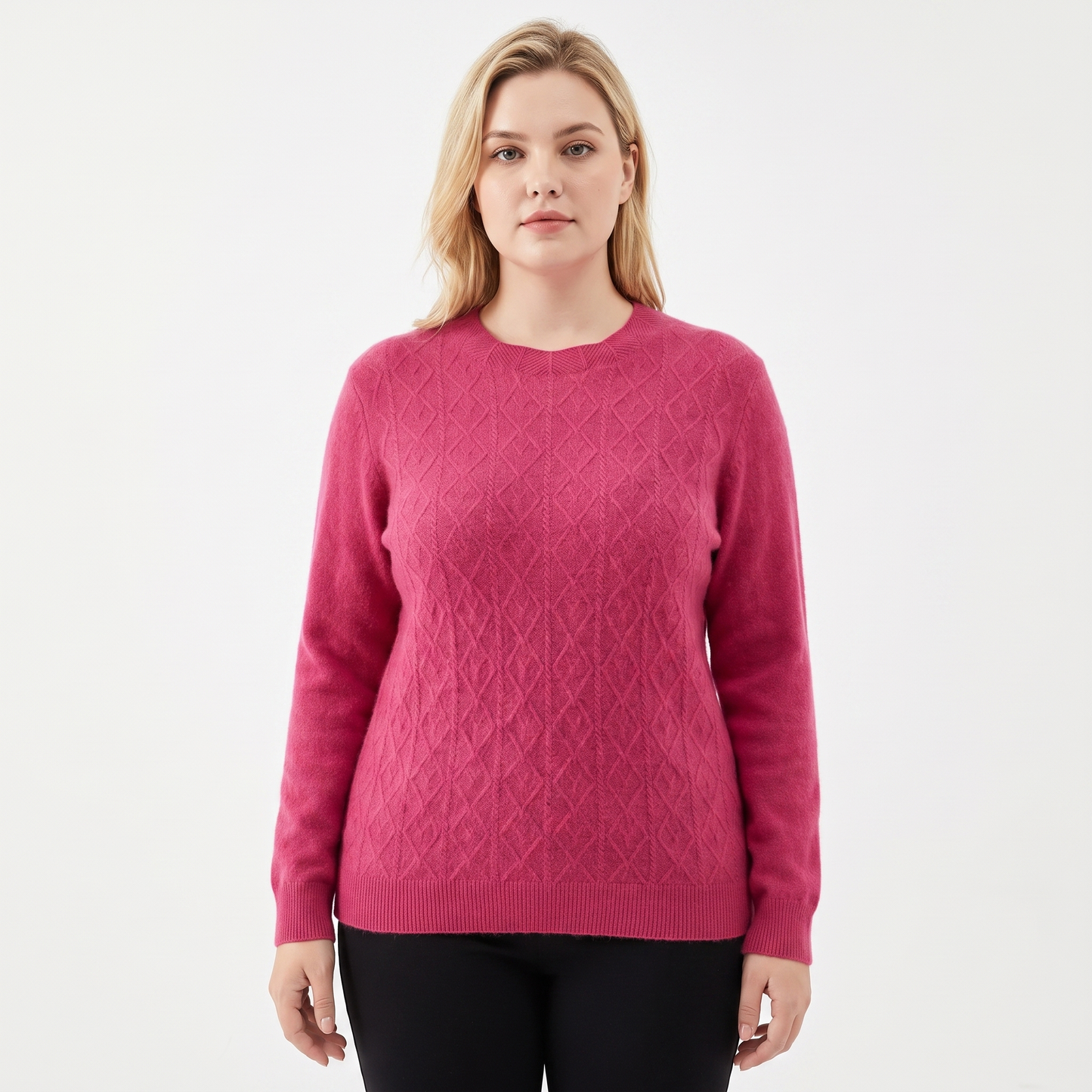 Women's Cable Knit Sweater Crew Neck Soft Wool Blend Pullover