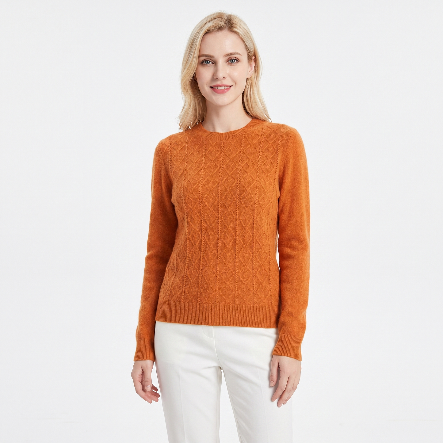 Women's Cable Knit Sweater Crew Neck Soft Wool Blend Pullover