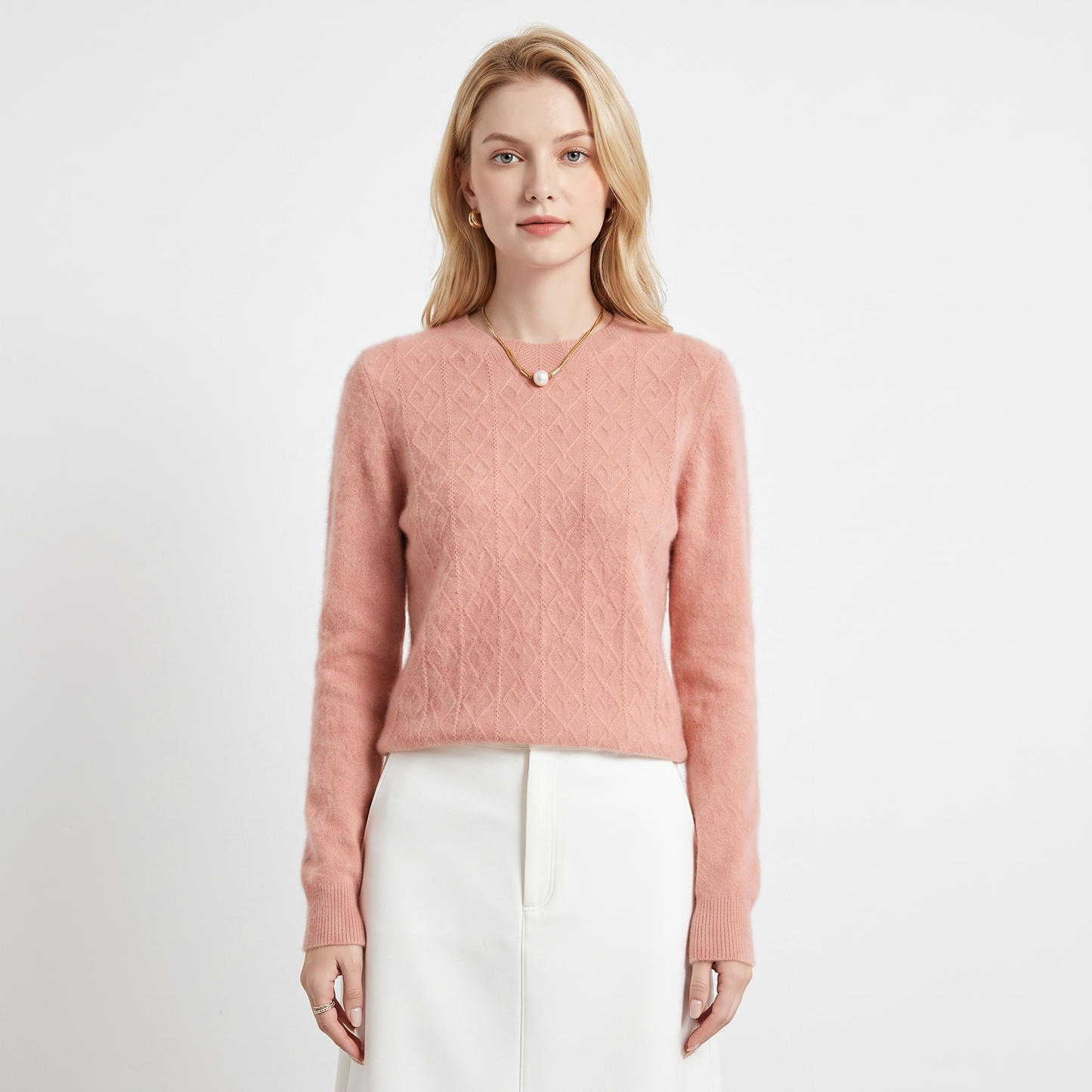 Women's Cable Knit Sweater Crew Neck Soft Wool Blend Pullover