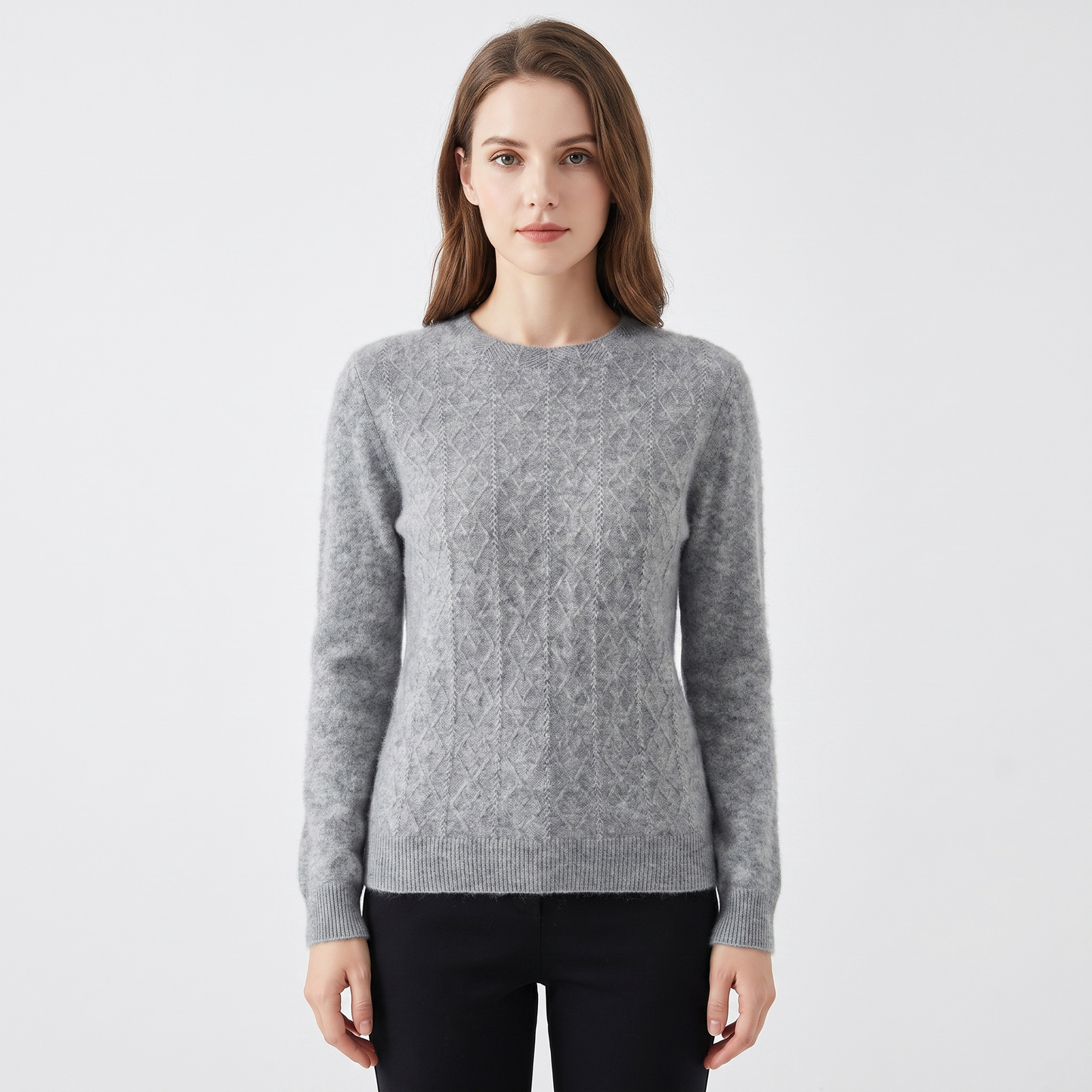 Women's Cable Knit Sweater Crew Neck Soft Wool Blend Pullover
