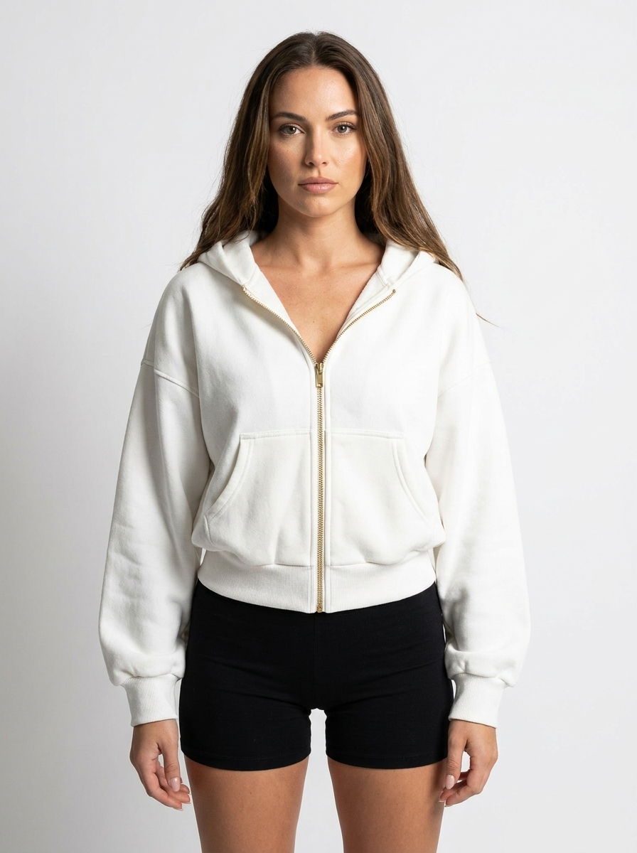 Women's Cropped Zip-Up Hoodie Oversized Fleece Winter Jacket