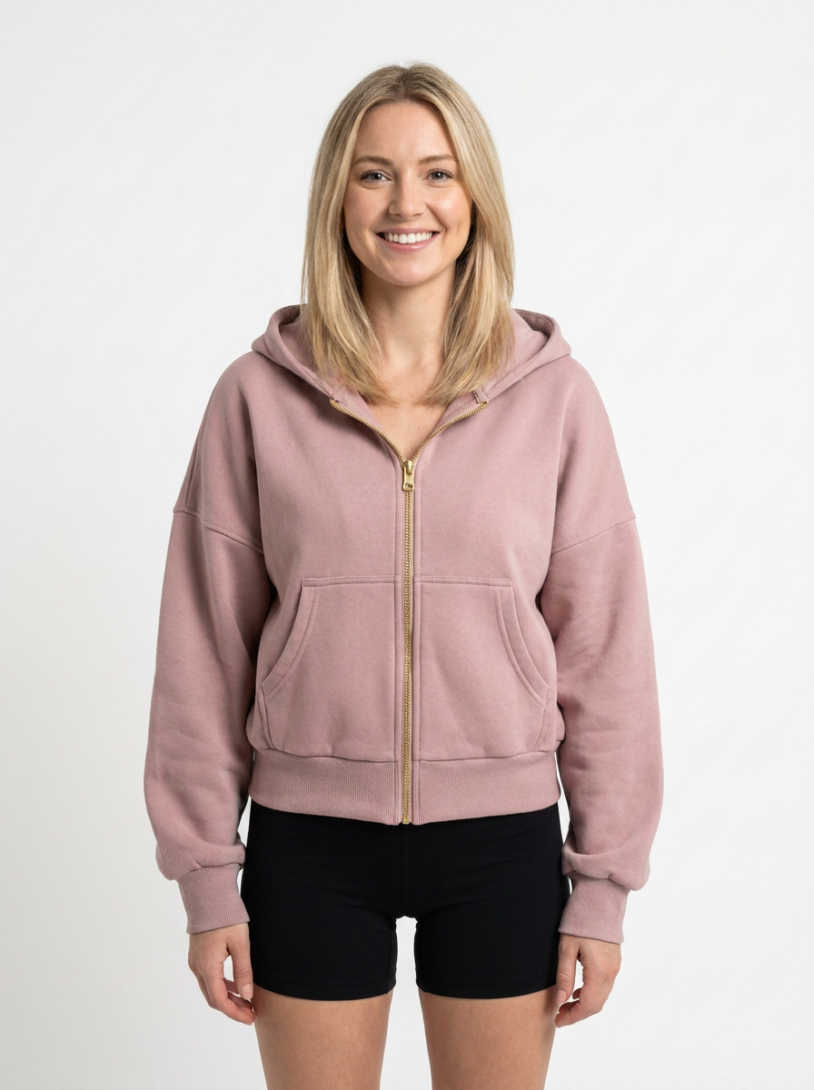 Women's Cropped Zip-Up Hoodie Oversized Fleece Winter Jacket