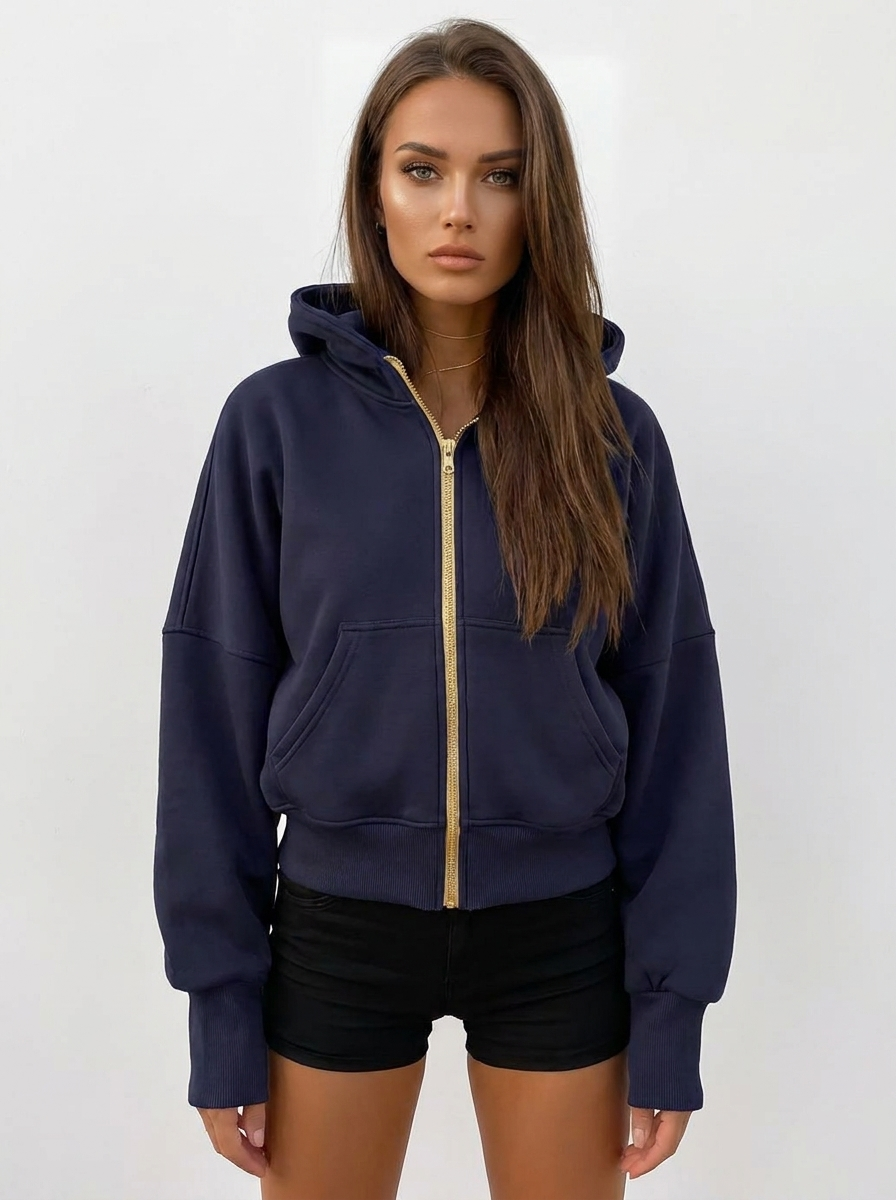 Women's Cropped Zip-Up Hoodie Oversized Fleece Winter Jacket