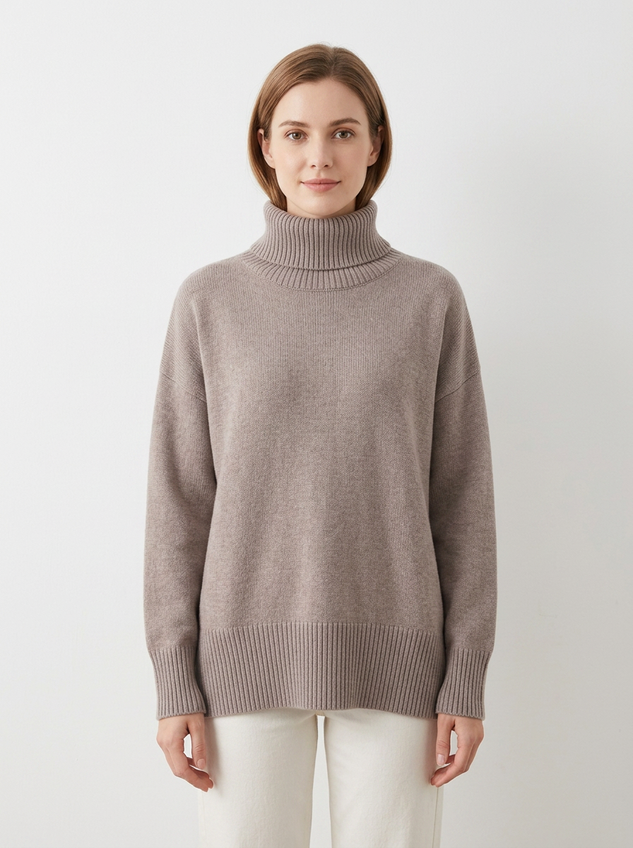 Women's Oversized Turtleneck Sweater Drop Shoulder Knit