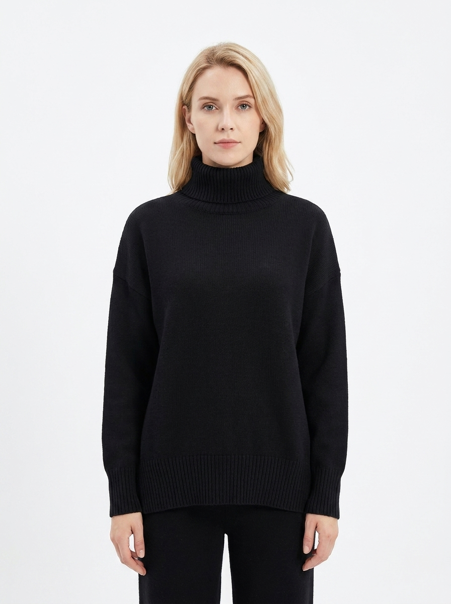 Women's Oversized Turtleneck Sweater Drop Shoulder Knit