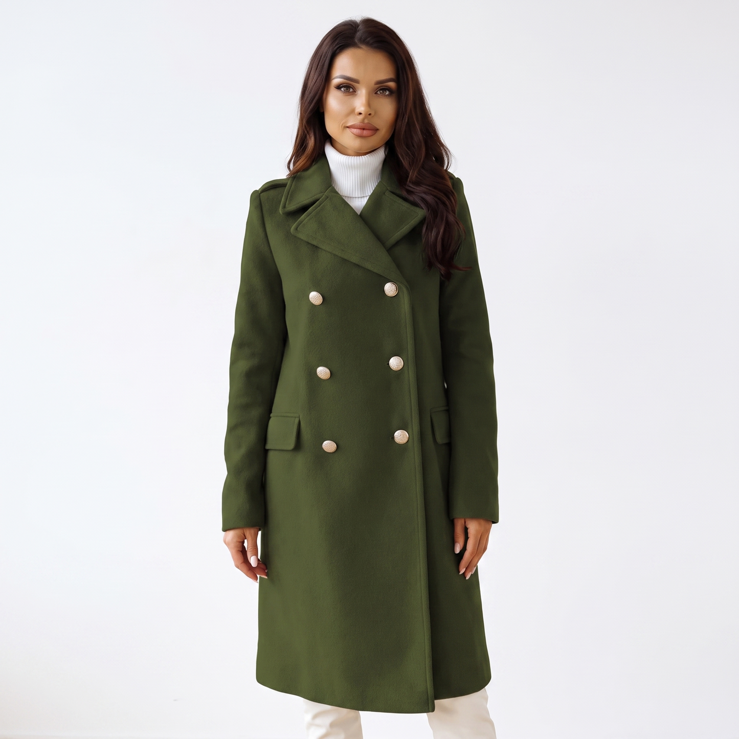 Women's Double-Breasted Wool Coat Long Tailored Winter Overcoat