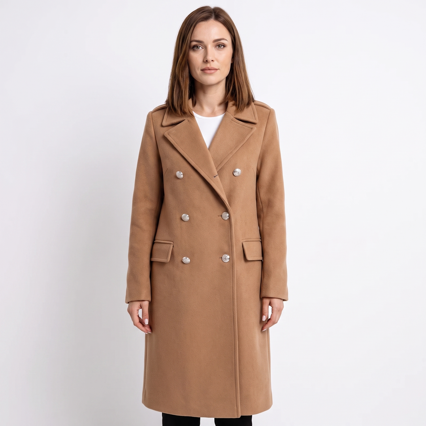Women's Double-Breasted Wool Coat Long Tailored Winter Overcoat