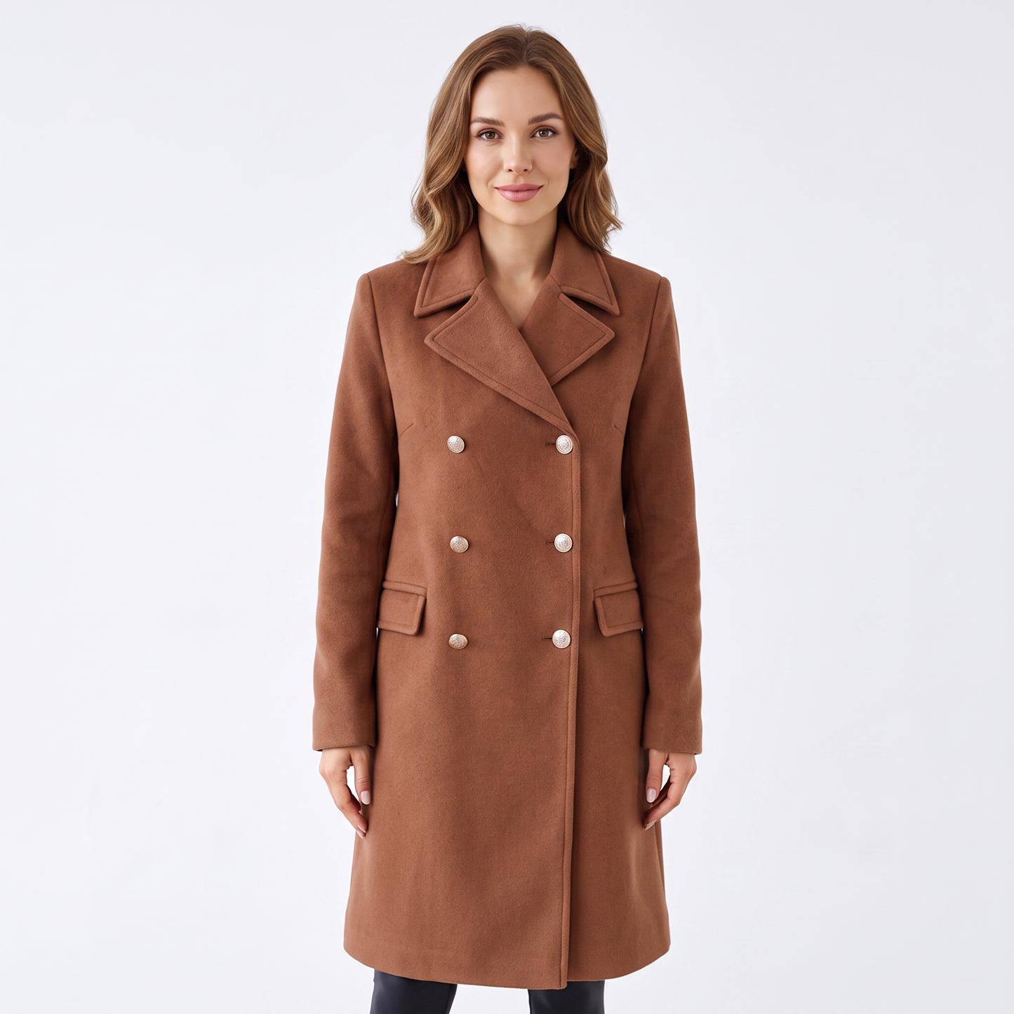 Women's Double-Breasted Wool Coat Long Tailored Winter Overcoat