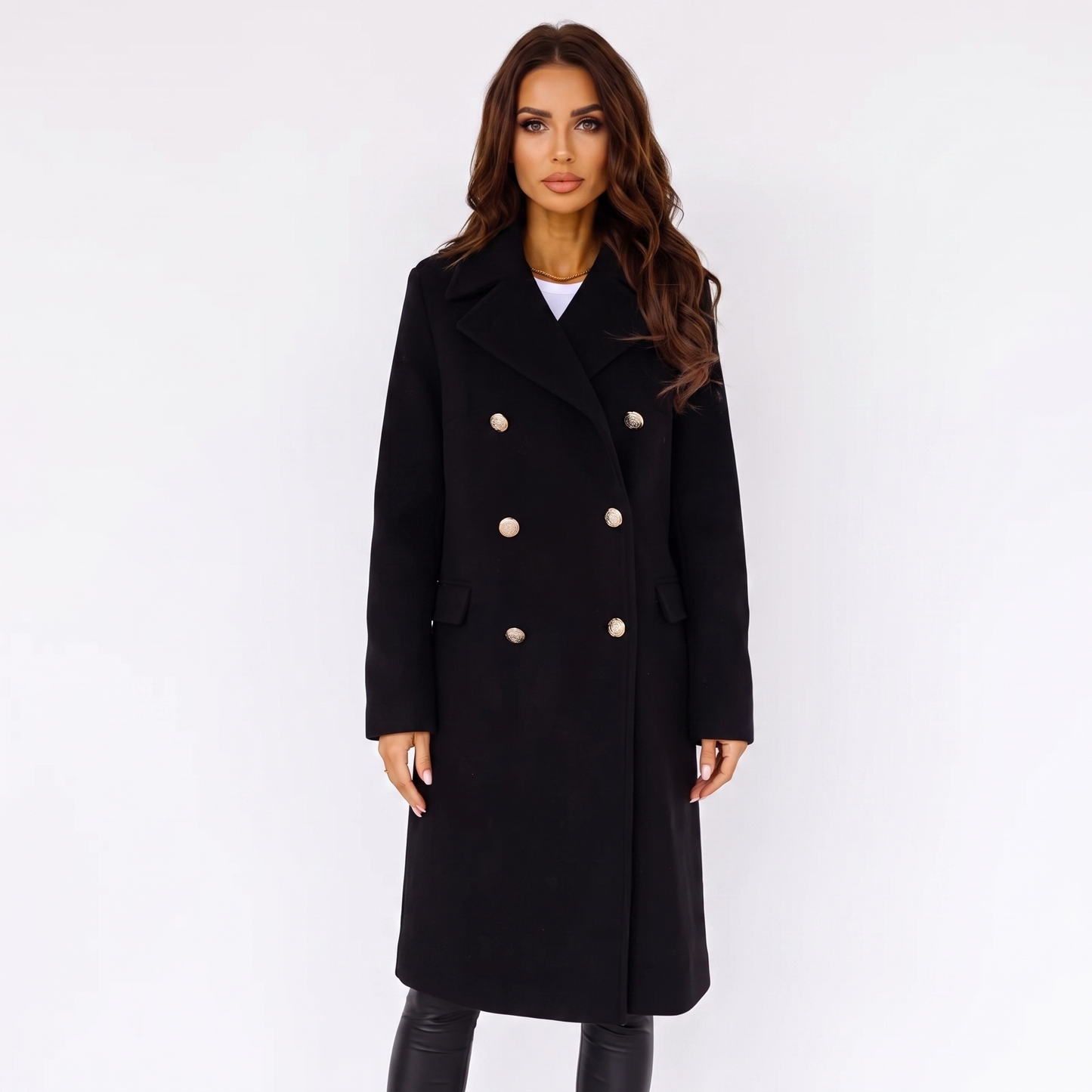 Women's Double-Breasted Wool Coat Long Tailored Winter Overcoat