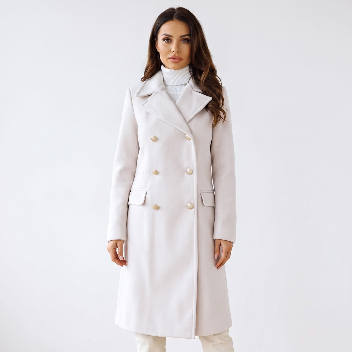 Women's Double-Breasted Wool Coat Long Tailored Winter Overcoat