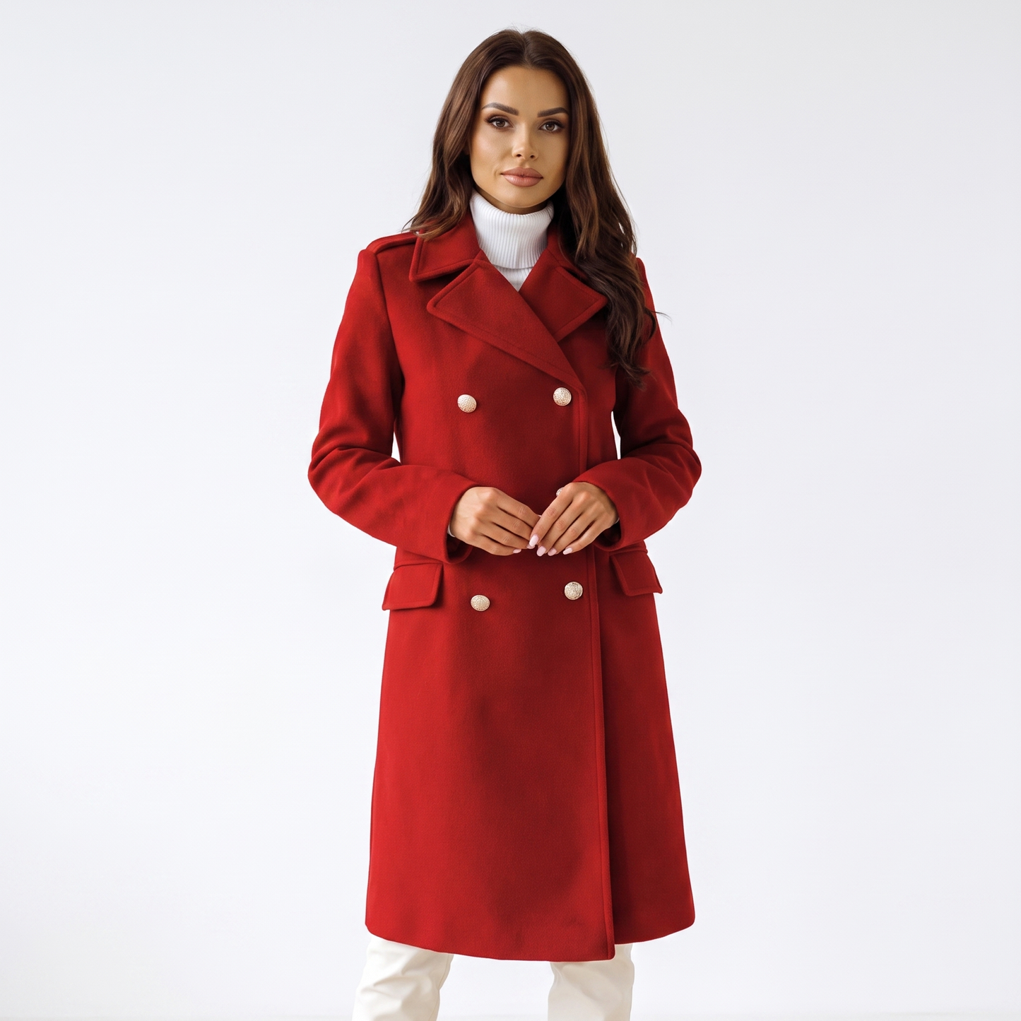 Women's Double-Breasted Wool Coat Long Tailored Winter Overcoat