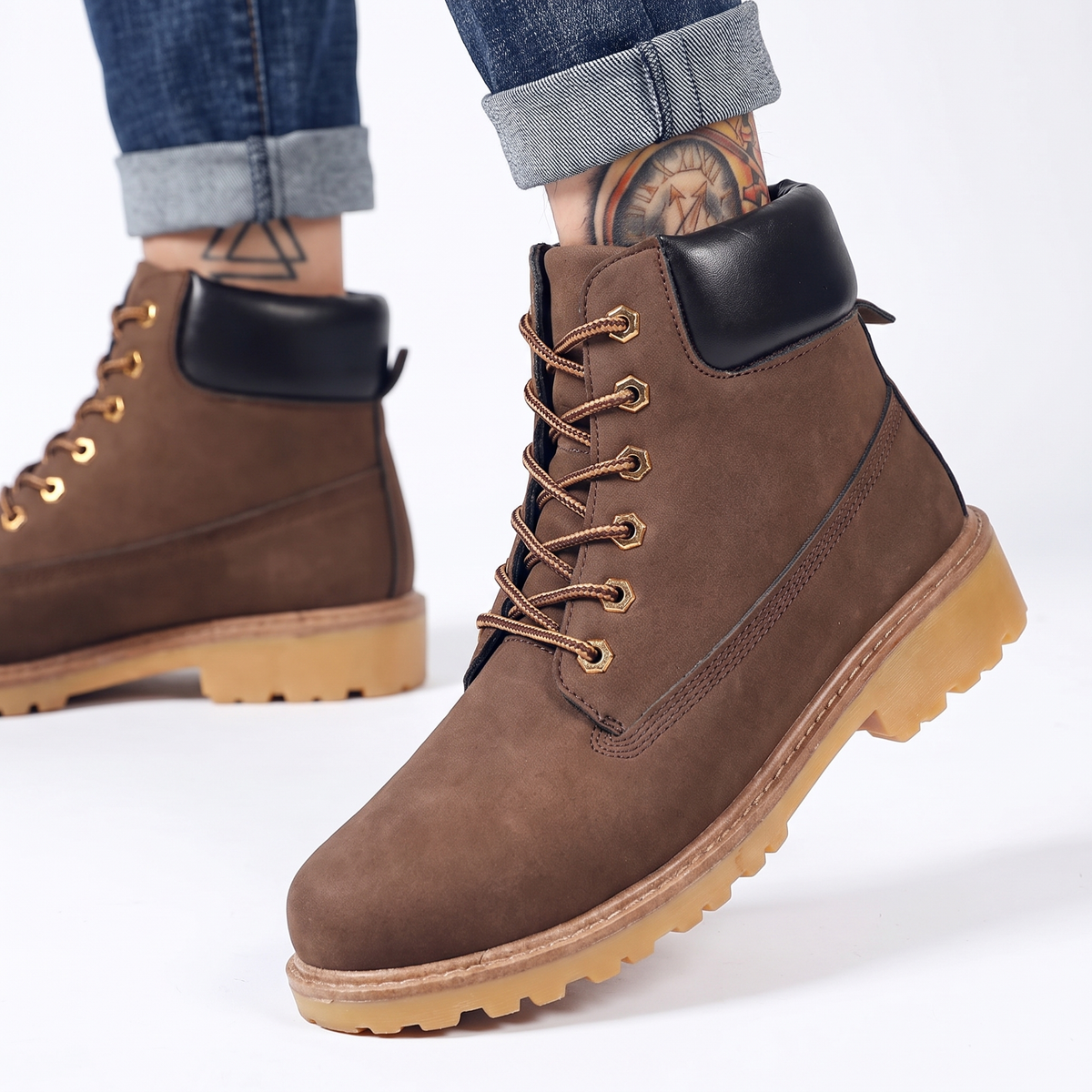 Men's Work Lace-Up Nubuck Leather Durable Ankle Winter Boots