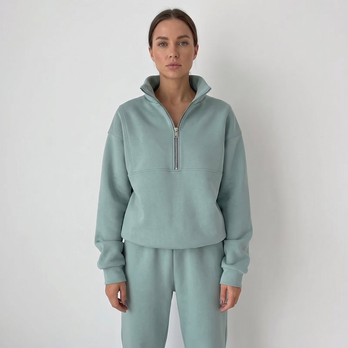Women's Cropped Zip-Up Sweatshirt and Jogger Winter Set