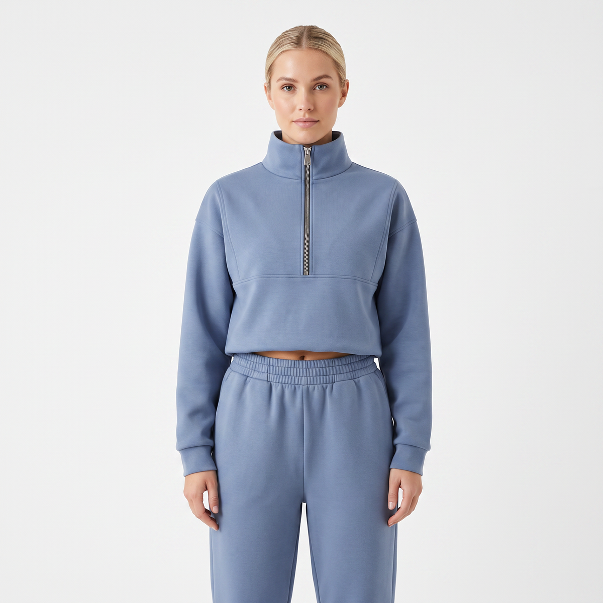 Women's Cropped Zip-Up Sweatshirt and Jogger Winter Set