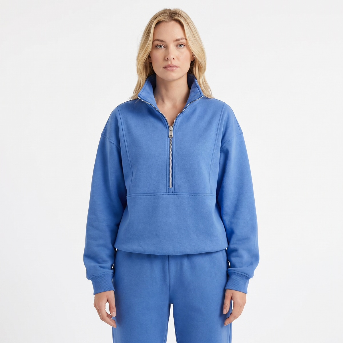 Women's Cropped Zip-Up Sweatshirt and Jogger Winter Set