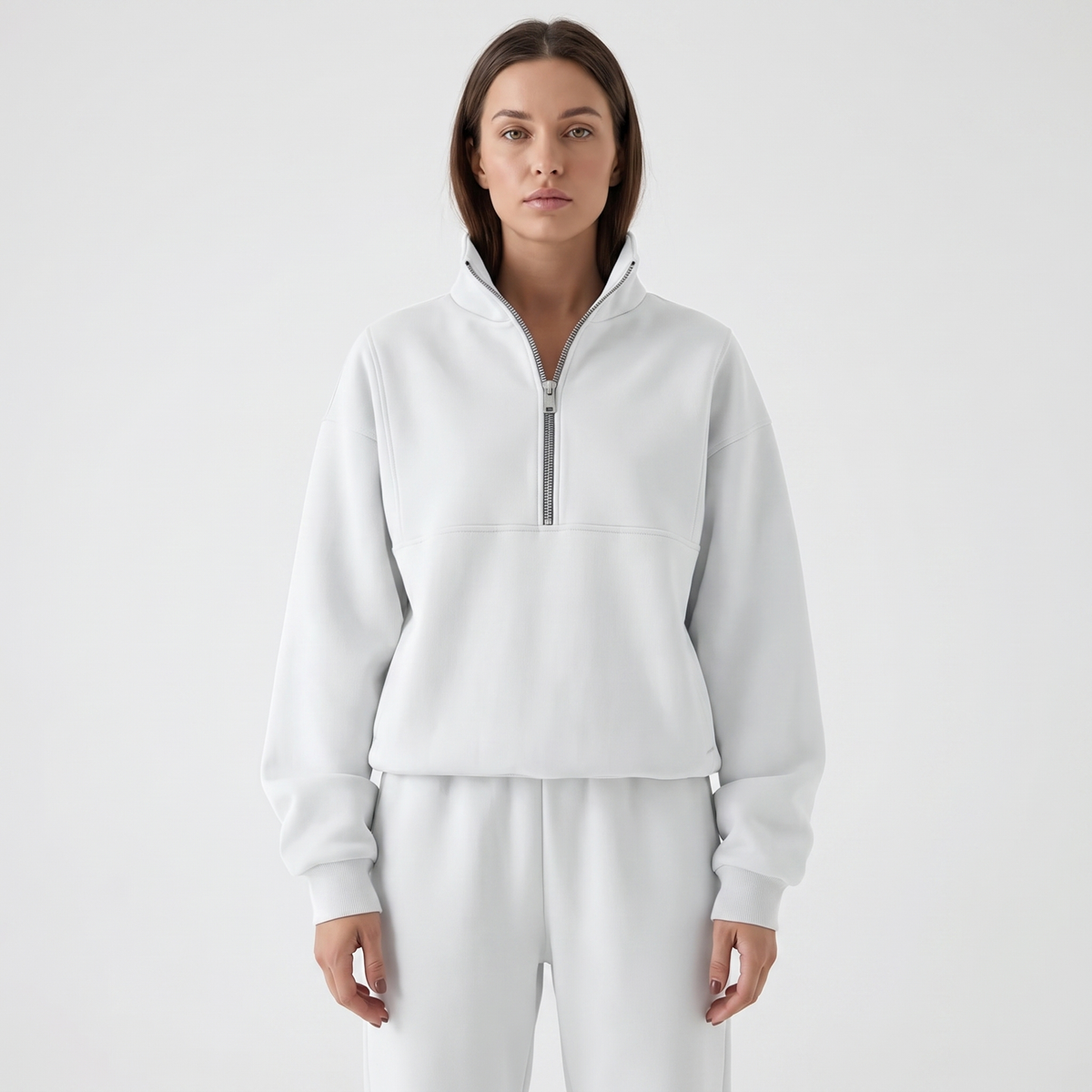 Women's Cropped Zip-Up Sweatshirt and Jogger Winter Set