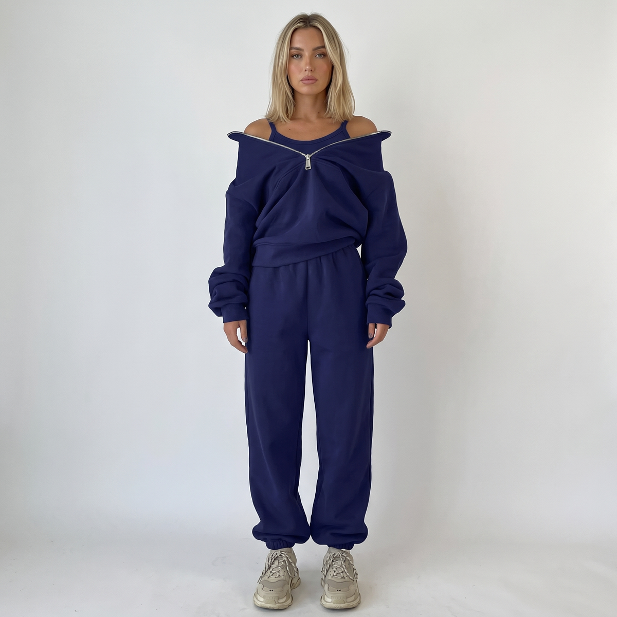 Women's Cropped Zip-Up Sweatshirt and Jogger Winter Set