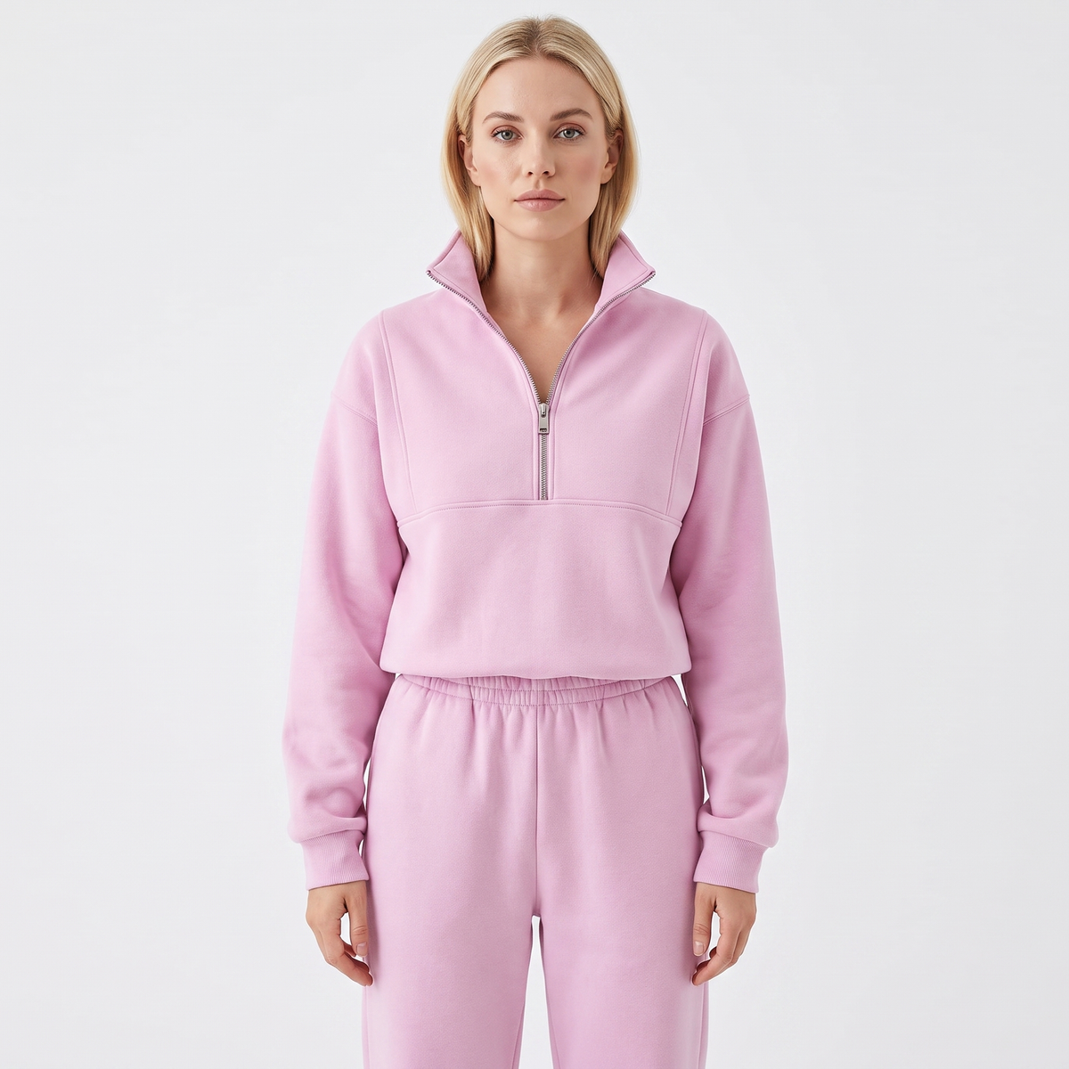 Women's Cropped Zip-Up Sweatshirt and Jogger Winter Set