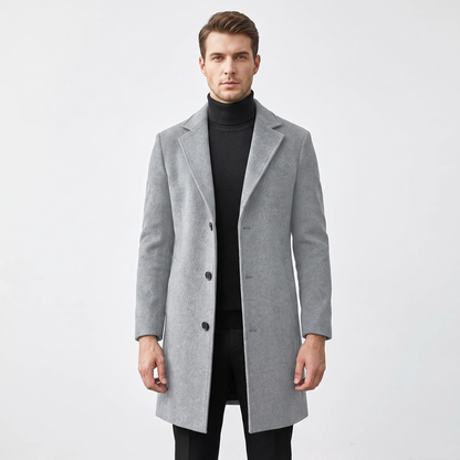 Men's Wool Blend Long Winter Coat Notched Lapel Single-Breasted Overcoat