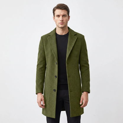 Men's Wool Blend Long Winter Coat Notched Lapel Single-Breasted Overcoat