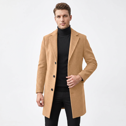 Men's Wool Blend Long Winter Coat Notched Lapel Single-Breasted Overcoat