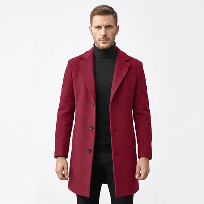 Men's Wool Blend Long Winter Coat Notched Lapel Single-Breasted Overcoat