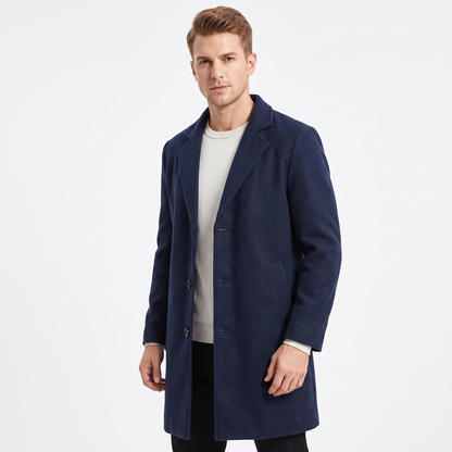 Men's Wool Blend Long Winter Coat Notched Lapel Single-Breasted Overcoat