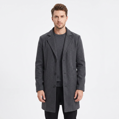 Men's Wool Blend Long Winter Coat Notched Lapel Single-Breasted Overcoat
