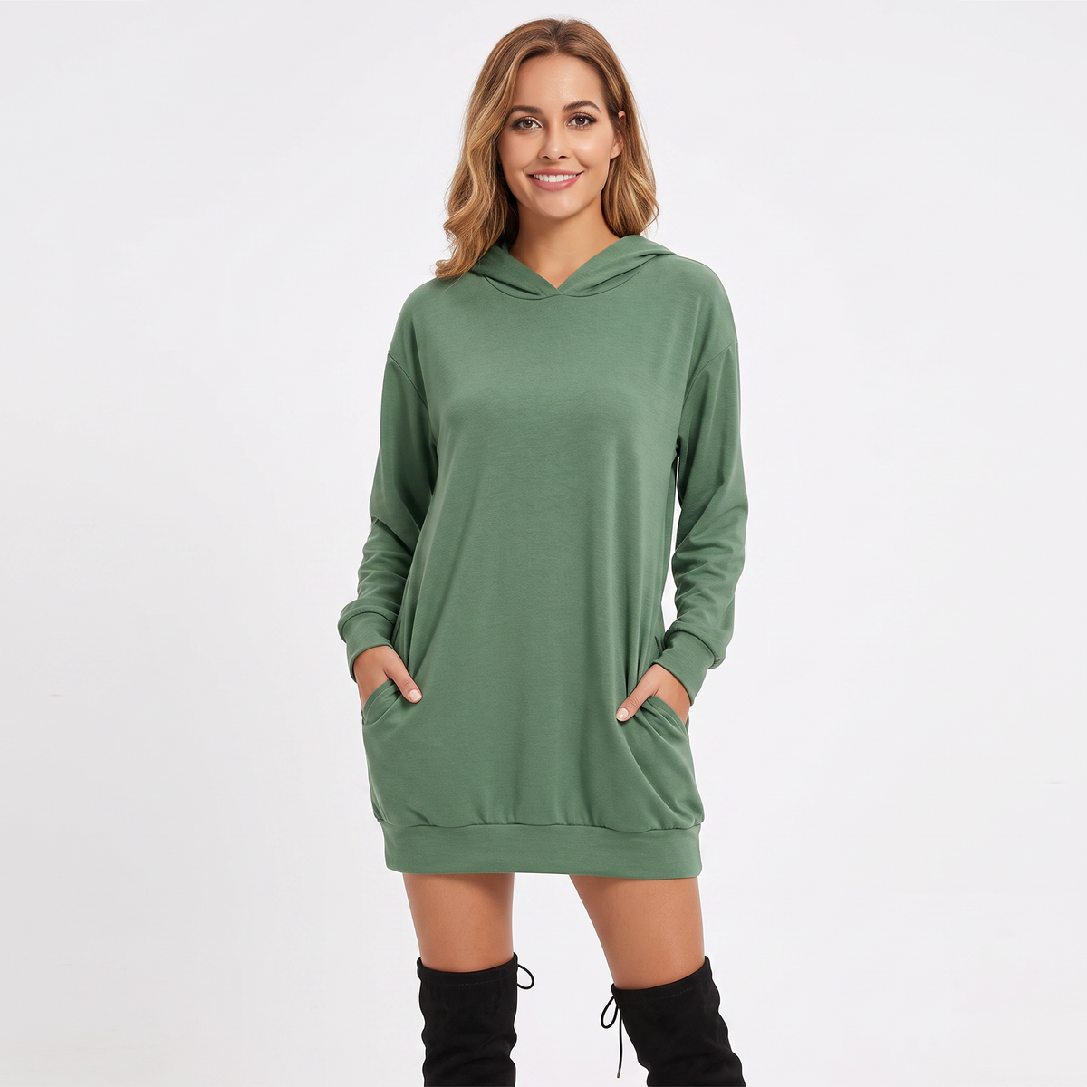 Women's Hoodie Dress Pullover Winter Sweatshirt with Pockets