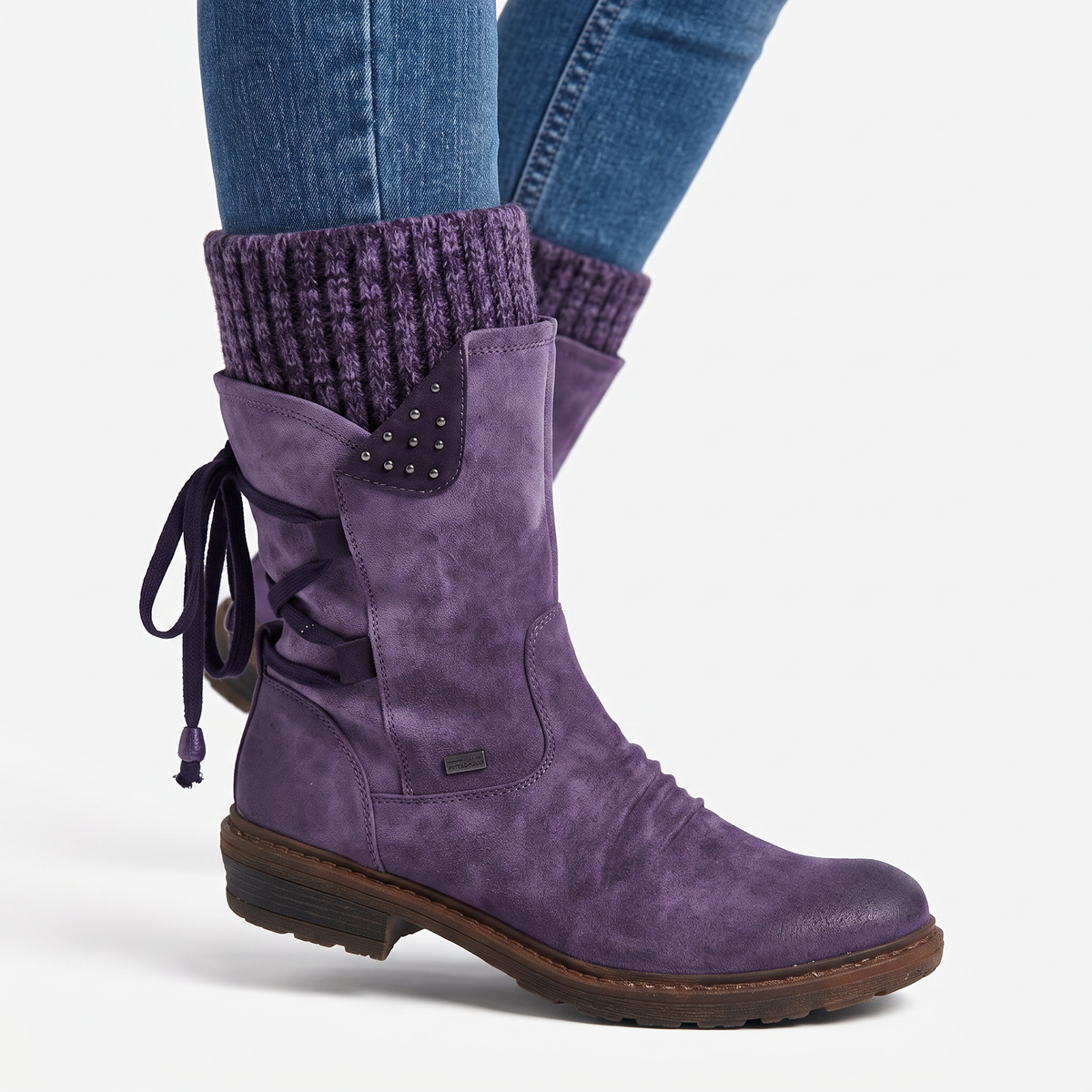 Women's Knit Cuff Waterproof Mid-Calf Winter Snow Boots