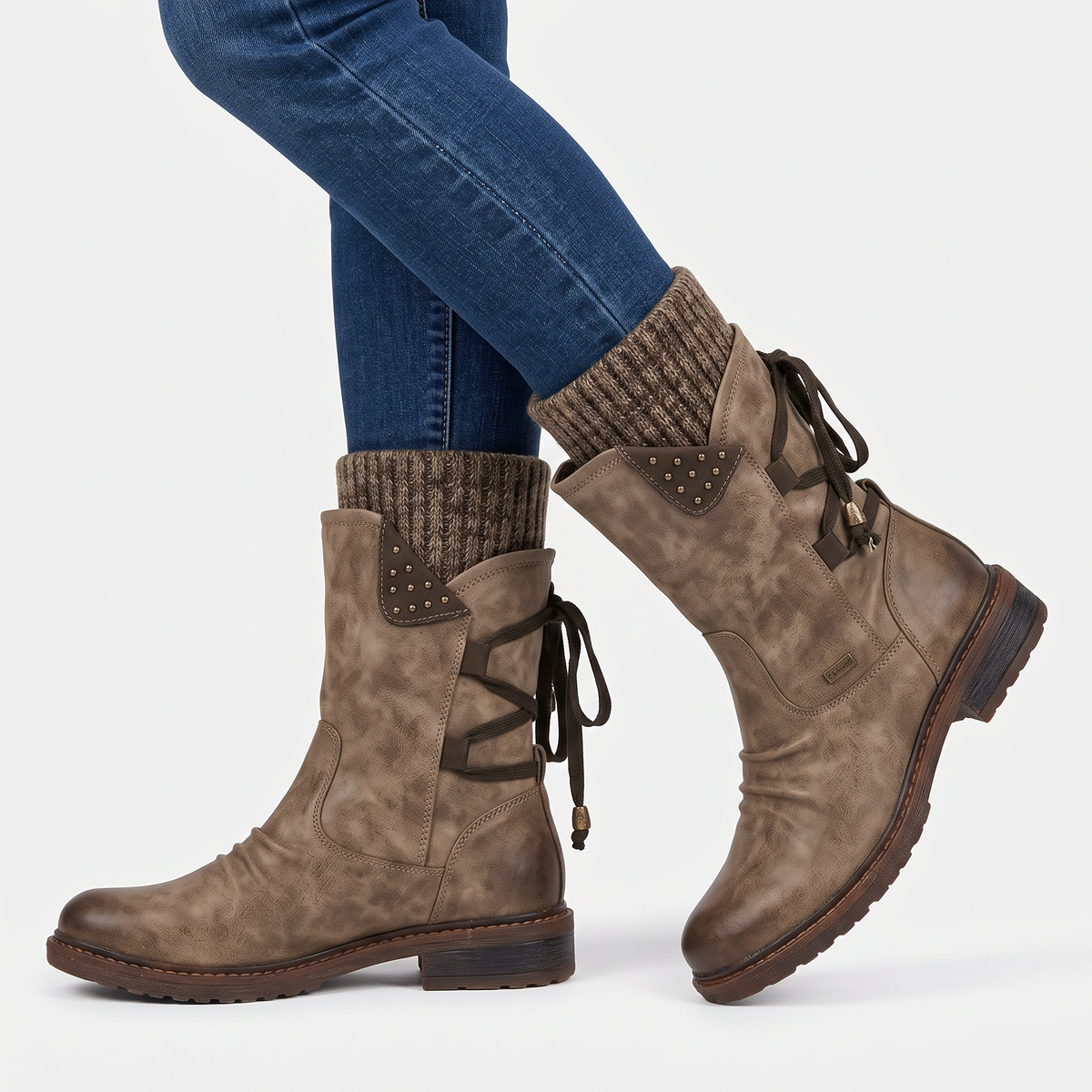 Women's Knit Cuff Waterproof Mid-Calf Winter Snow Boots
