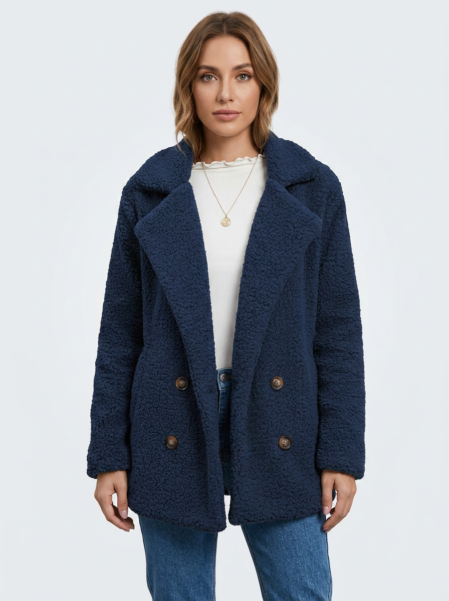 Women's Sherpa Teddy Coat Double-Breasted Fleece Jacket