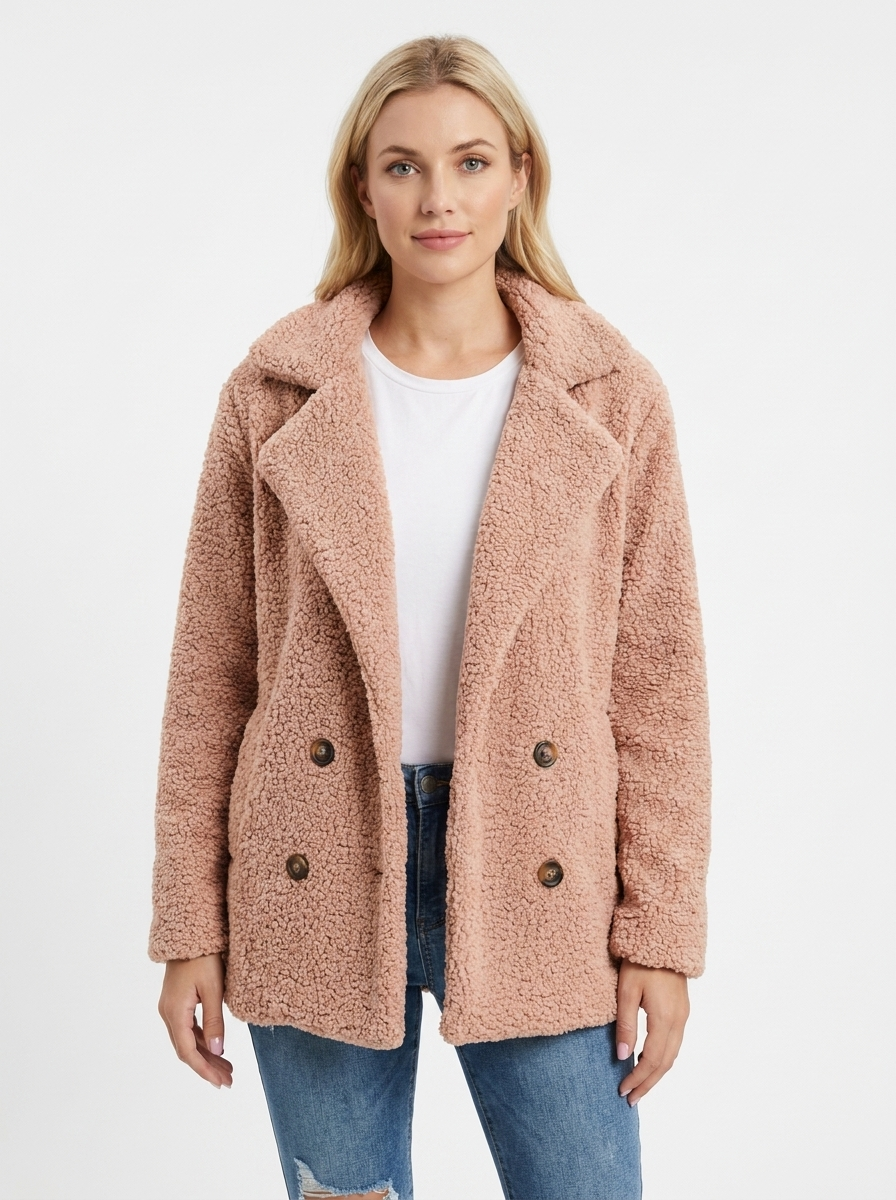Women's Sherpa Teddy Coat Double-Breasted Fleece Jacket