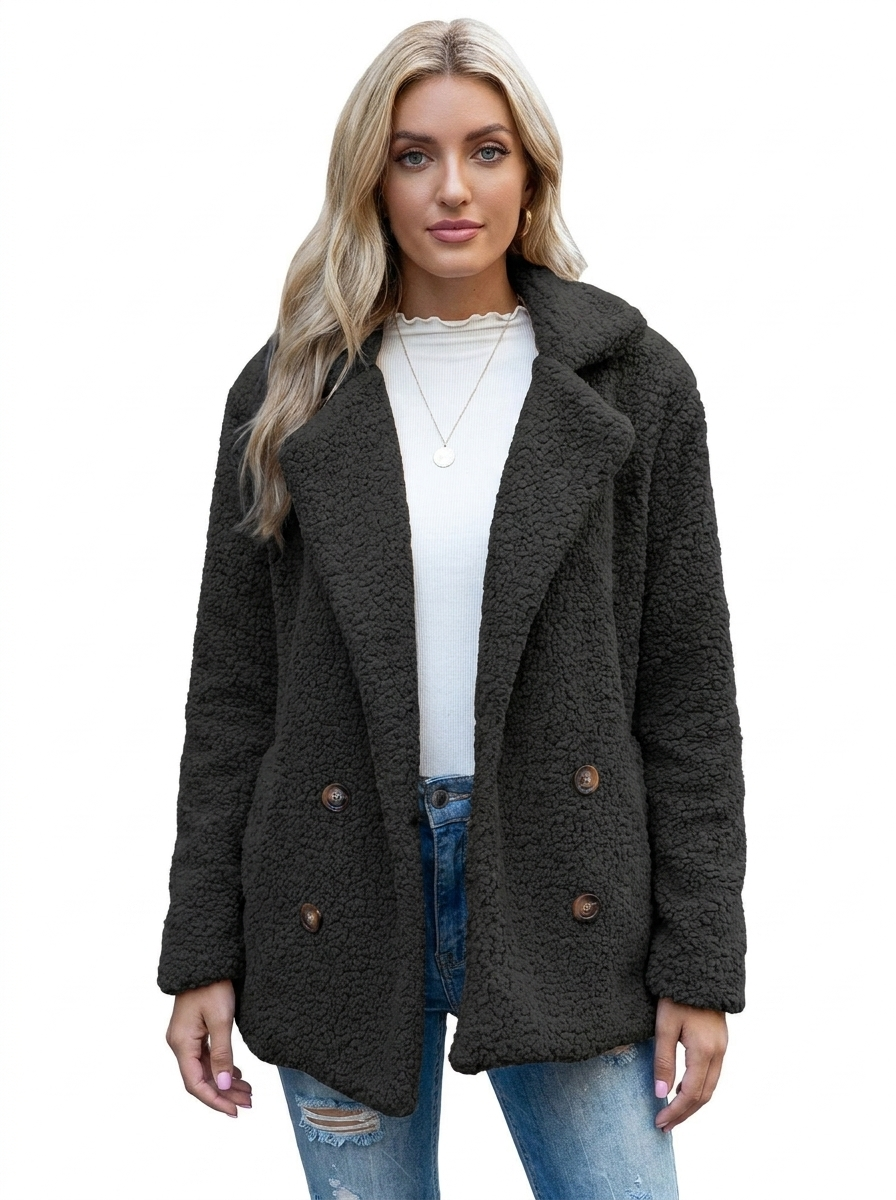 Women's Sherpa Teddy Coat Double-Breasted Fleece Jacket