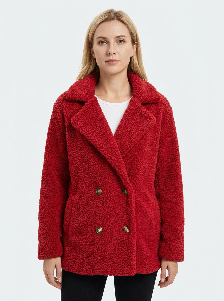 Women's Sherpa Teddy Coat Double-Breasted Fleece Jacket