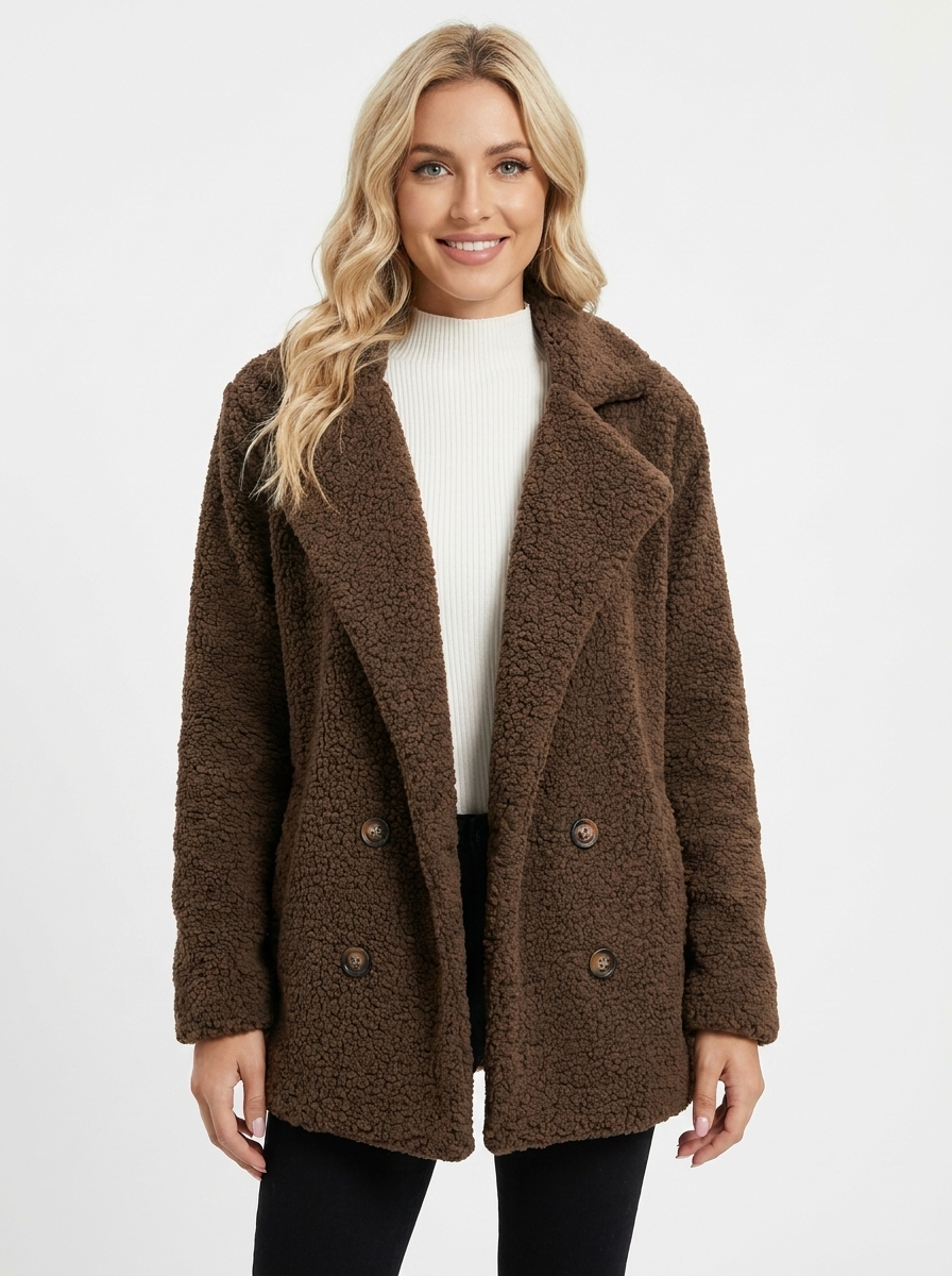 Women's Sherpa Teddy Coat Double-Breasted Fleece Jacket