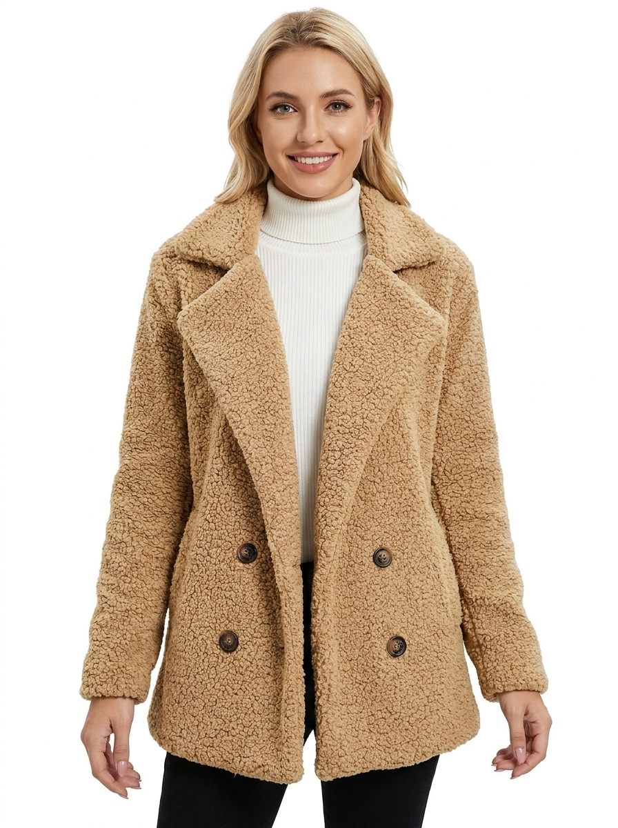 Women's Sherpa Teddy Coat Double-Breasted Fleece Jacket