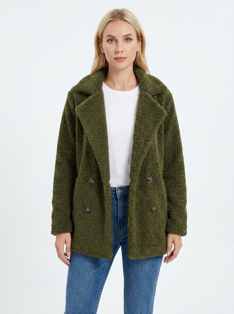 Women's Sherpa Teddy Coat Double-Breasted Fleece Jacket