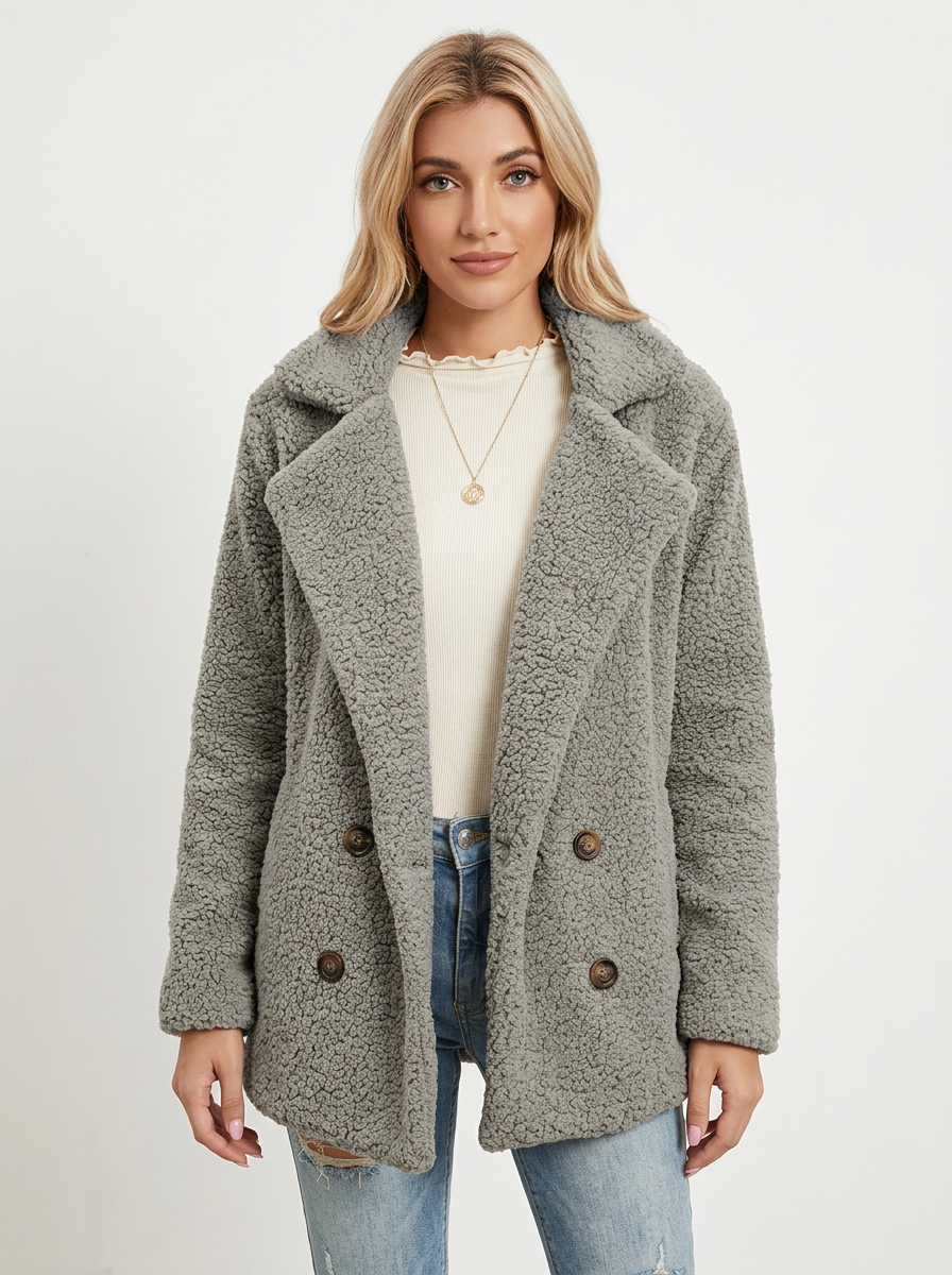 Women's Sherpa Teddy Coat Double-Breasted Fleece Jacket