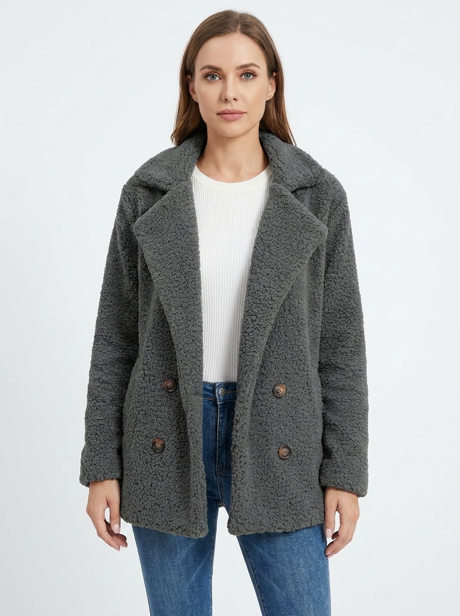 Women's Sherpa Teddy Coat Double-Breasted Fleece Jacket