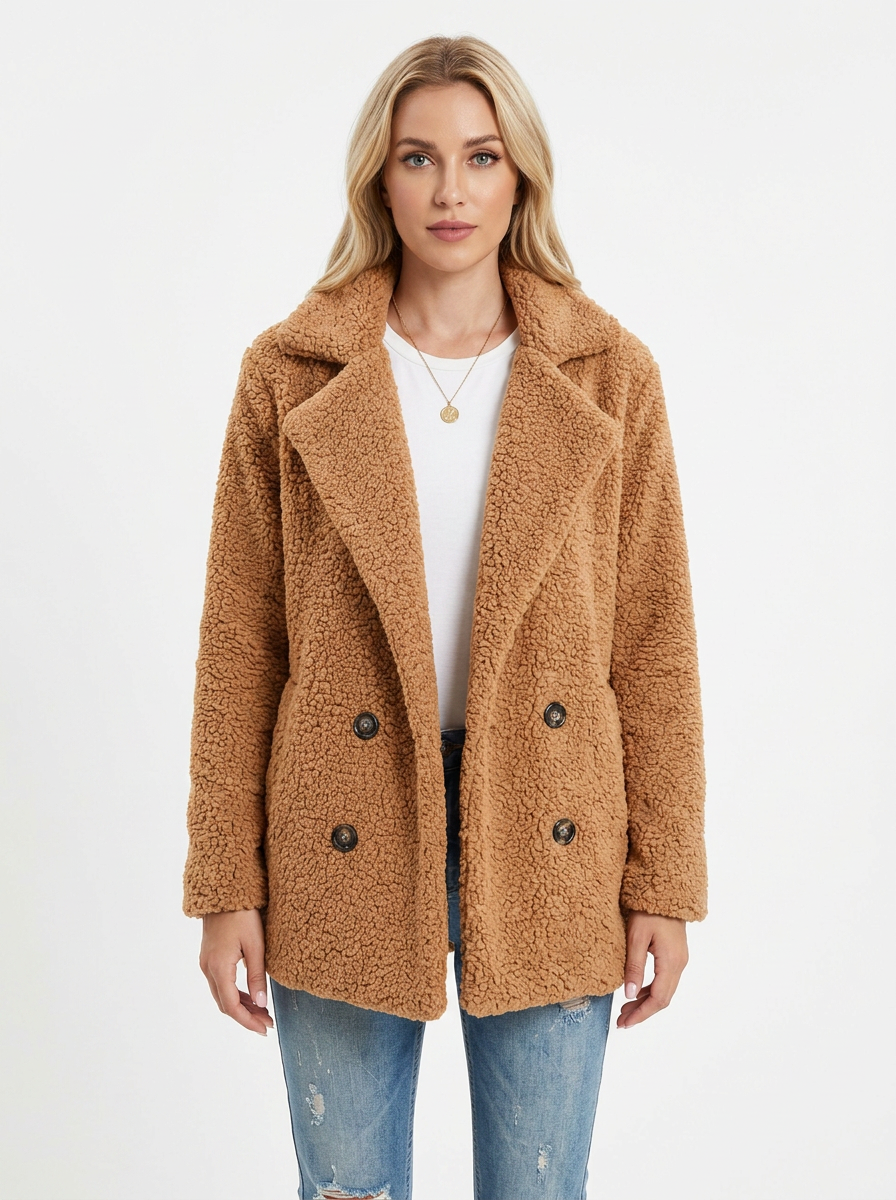 Women's Sherpa Teddy Coat Double-Breasted Fleece Jacket