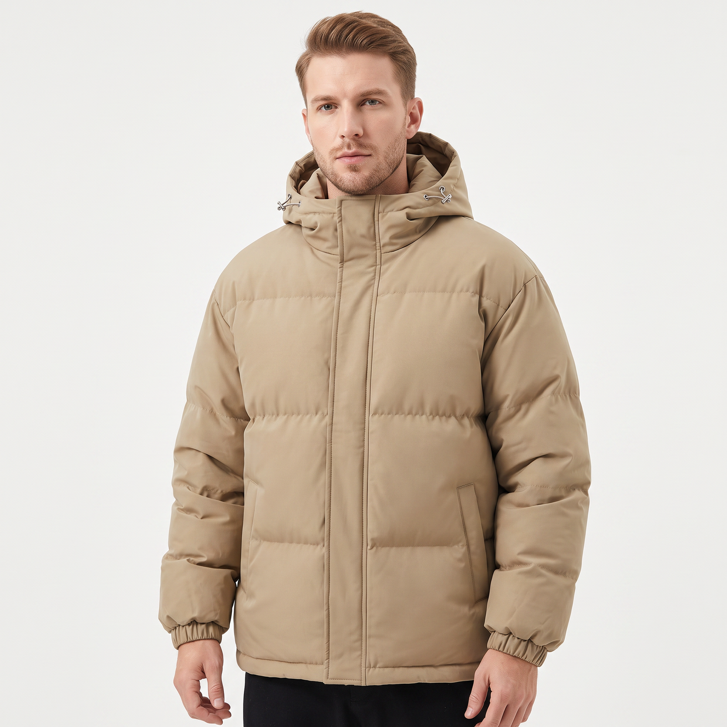 Men's Hooded Puffer Jacket Zip-Up Padded Winter Coat