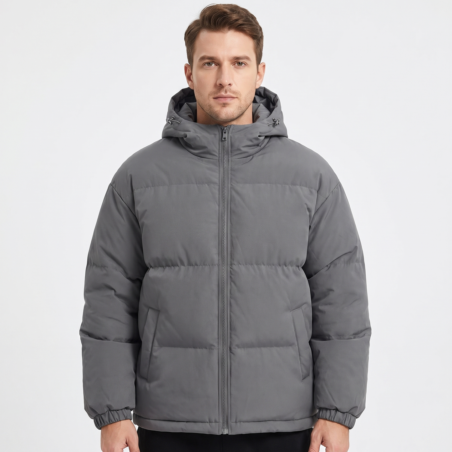 Men's Hooded Puffer Jacket Zip-Up Padded Winter Coat