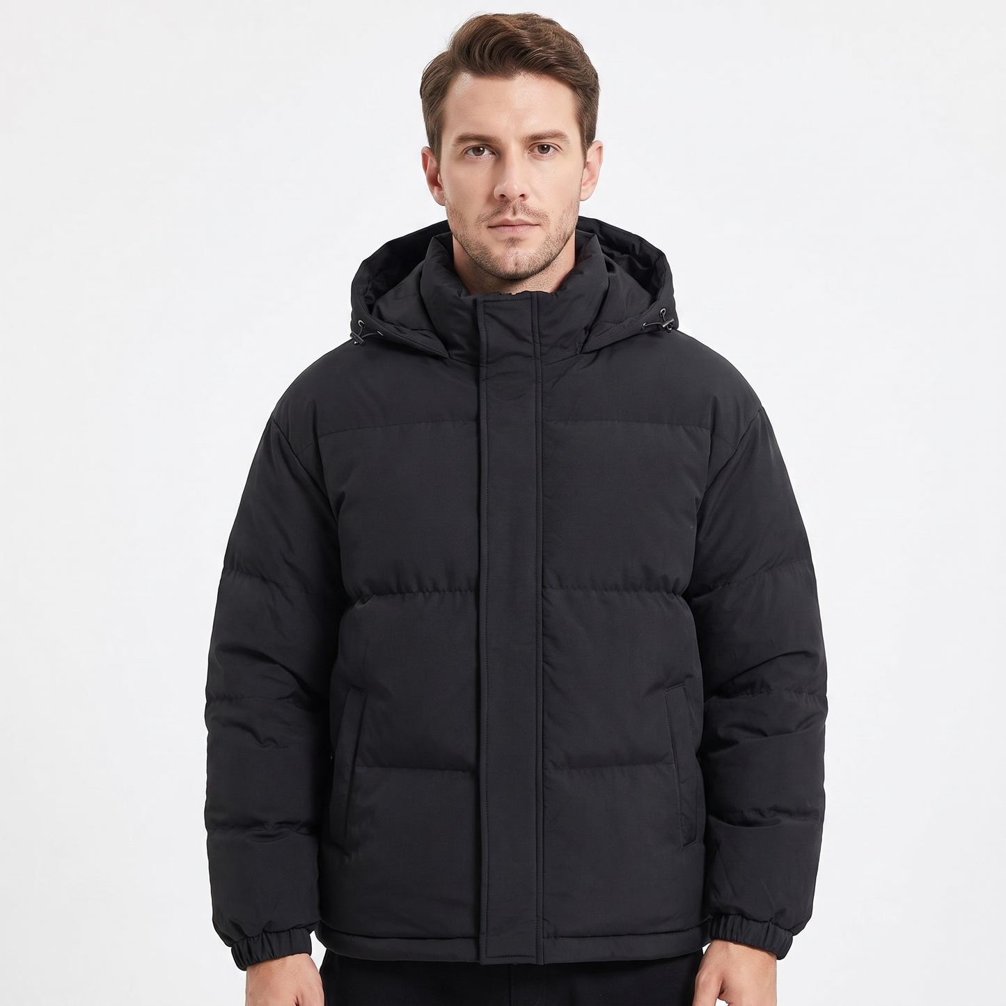 Men's Hooded Puffer Jacket Zip-Up Padded Winter Coat