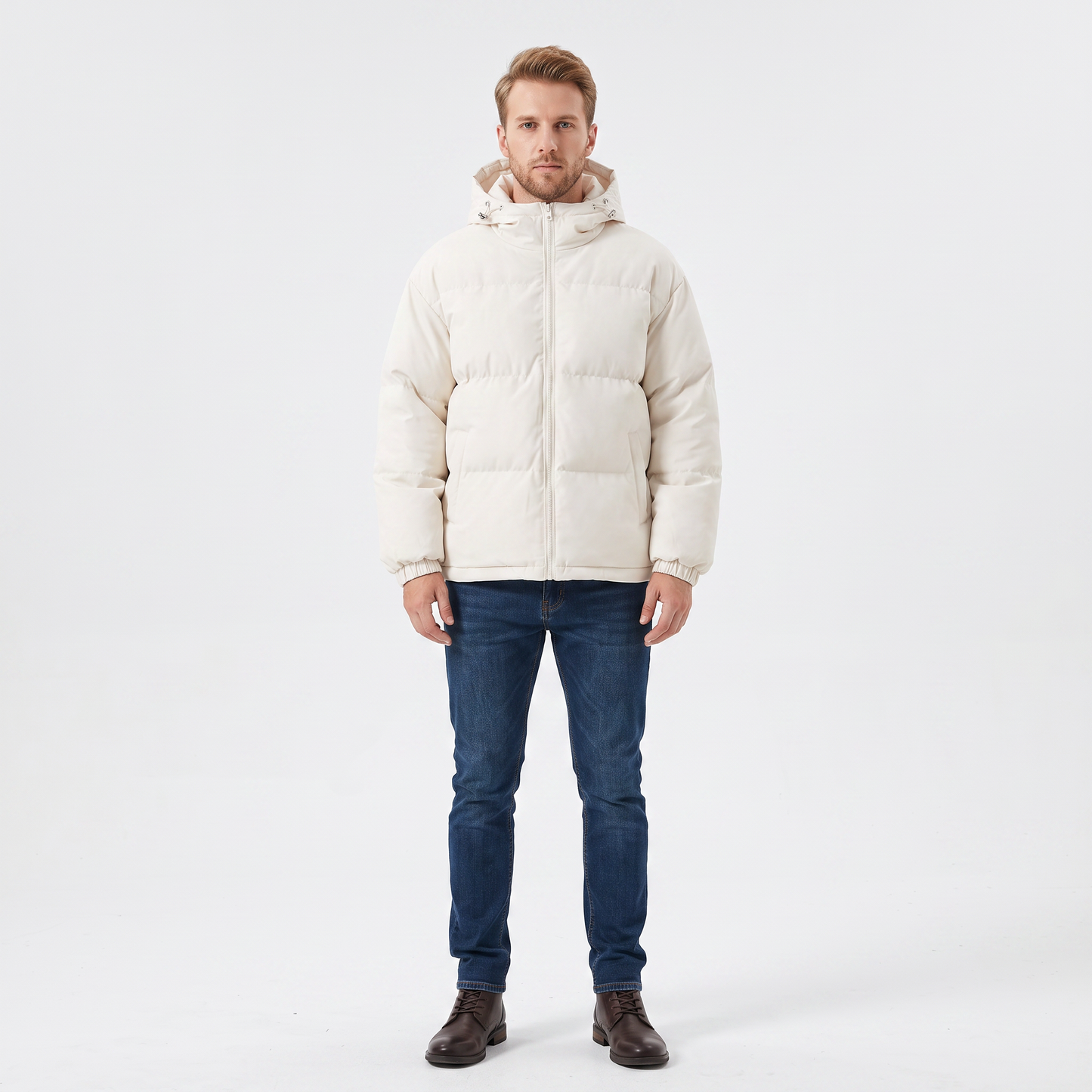 Men's Hooded Puffer Jacket Zip-Up Padded Winter Coat