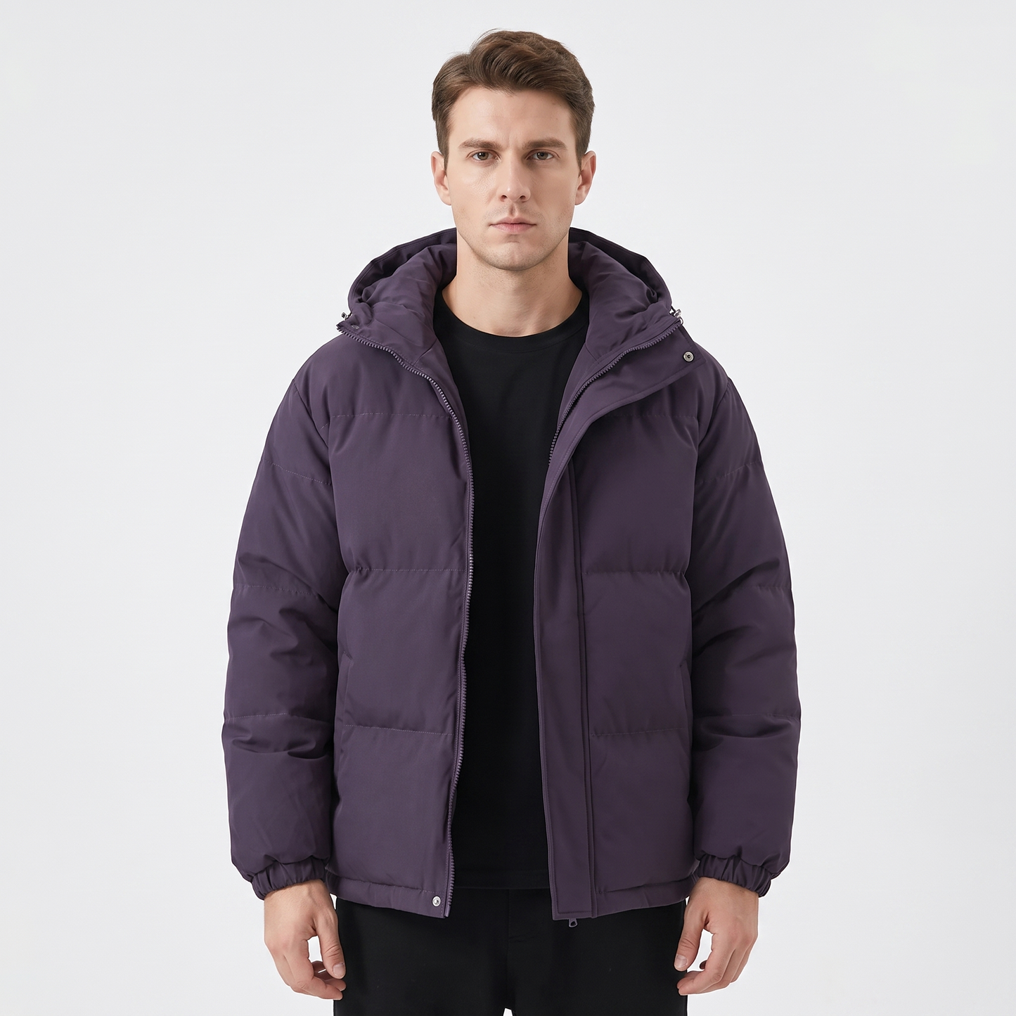 Men's Hooded Puffer Jacket Zip-Up Padded Winter Coat