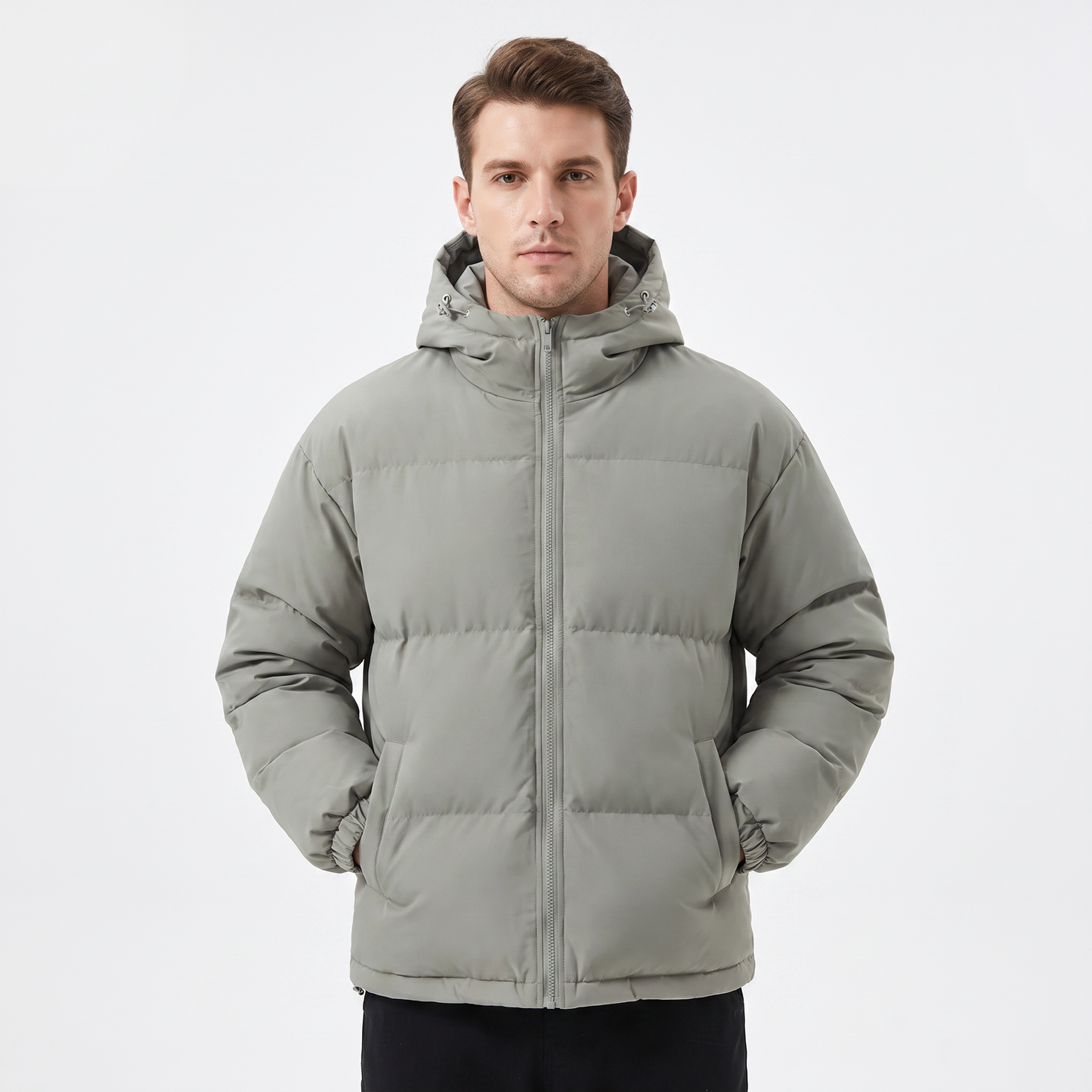 Men's Hooded Puffer Jacket Zip-Up Padded Winter Coat