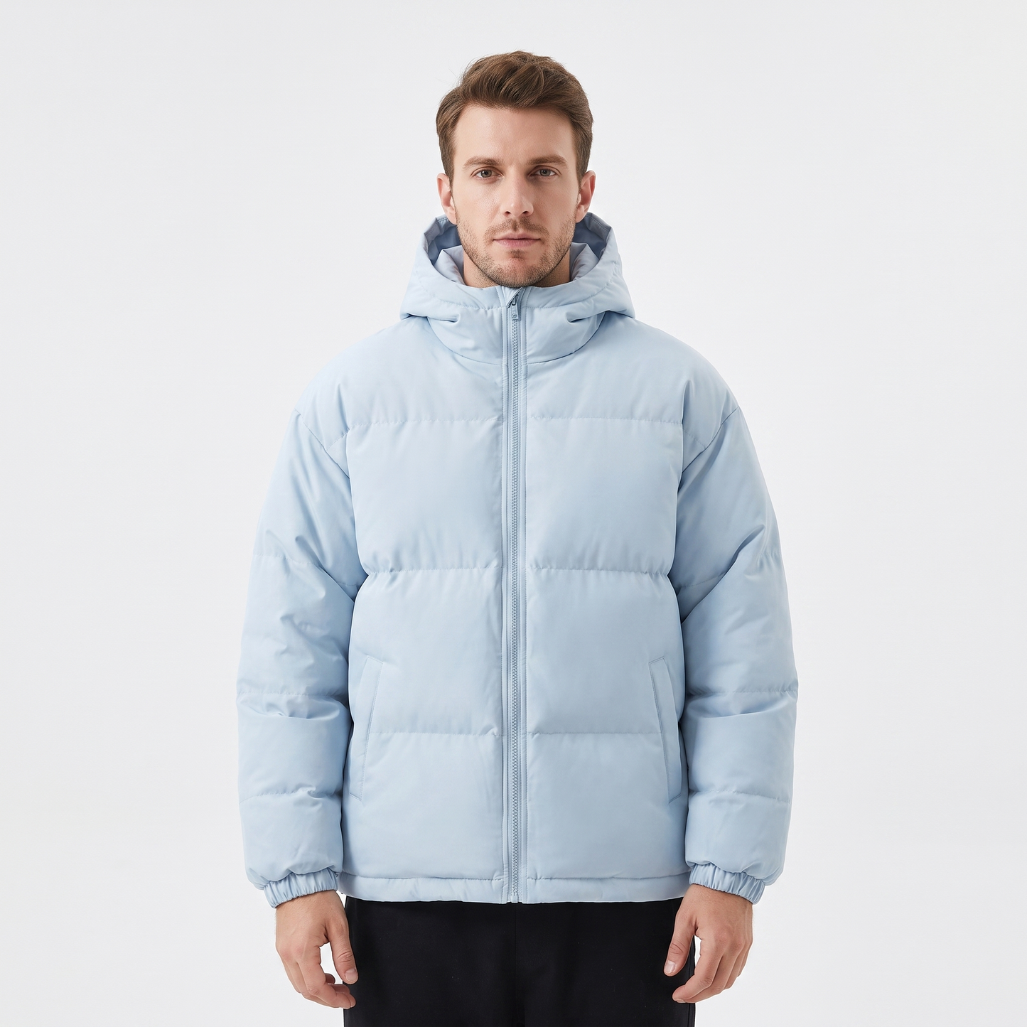 Men's Hooded Puffer Jacket Zip-Up Padded Winter Coat