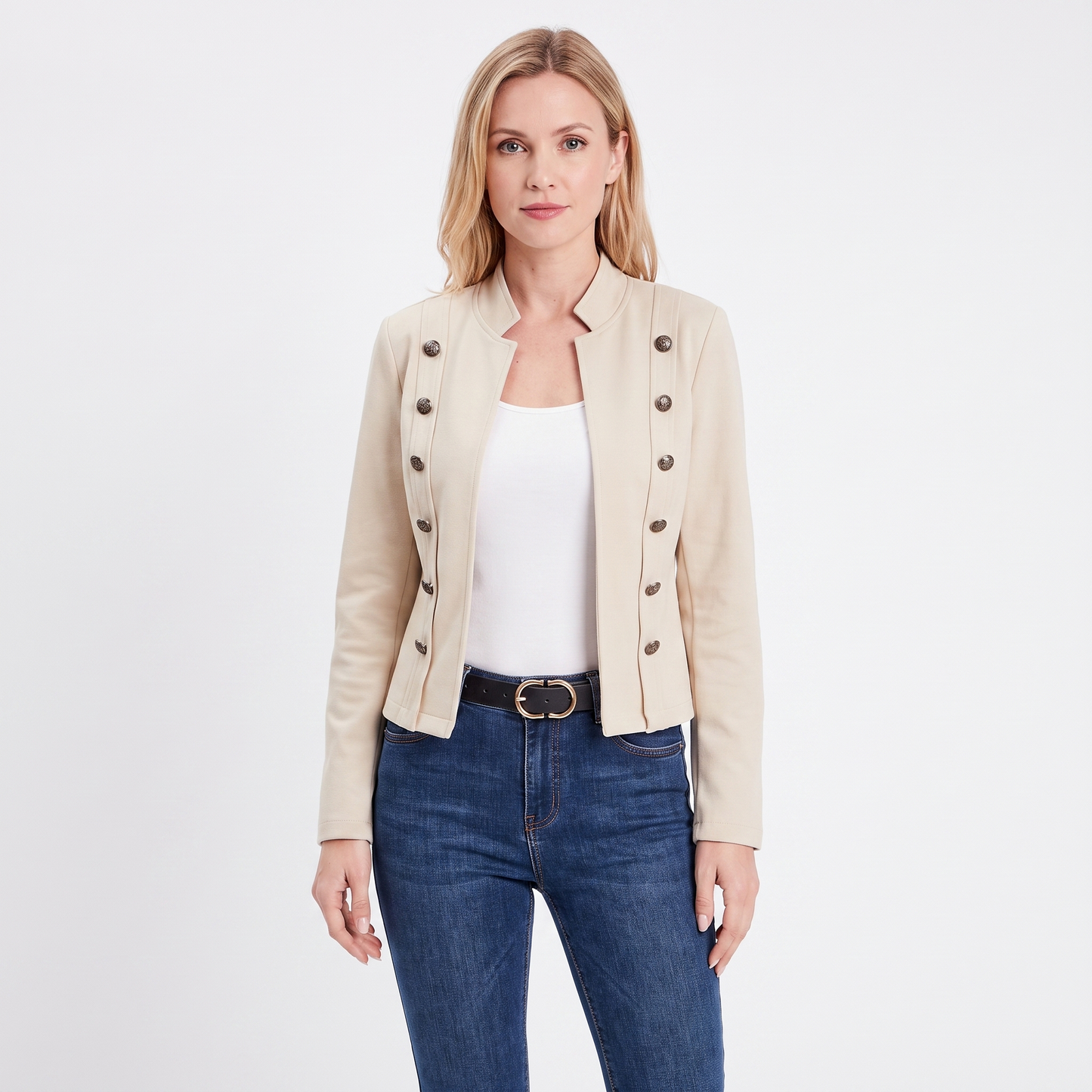 Women's Military Style Blazer Stand Collar Fitted Jacket